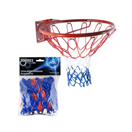 Купить Сетка баскетбольная Torres, нить 4 мм, бело-сине-красная в Елабуге 